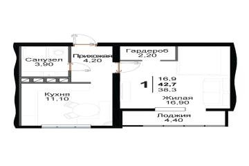Фото №1: 1-комнатная квартира 42 м² - Яблоновский, ул. Кобцевой, 3к2