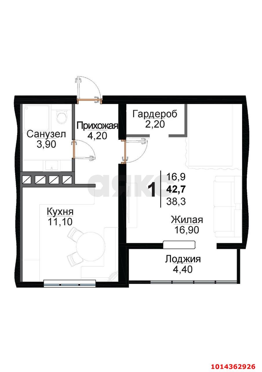Фото №19: 1-комнатная квартира 42 м² - Яблоновский, ул. Кобцевой, 3к2