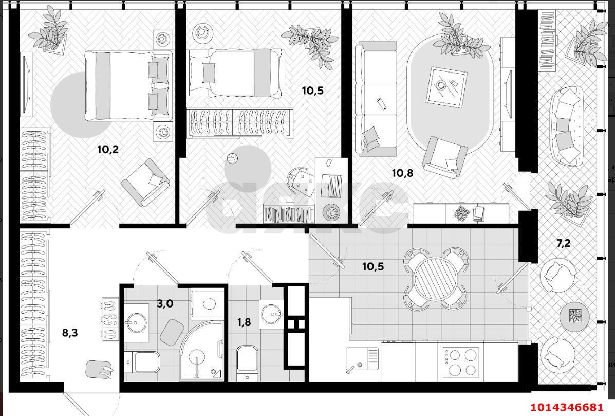 Фото №3: 3-комнатная квартира 62 м² - Краснодар, Парк Победы, ул. Героя Пешкова, 14