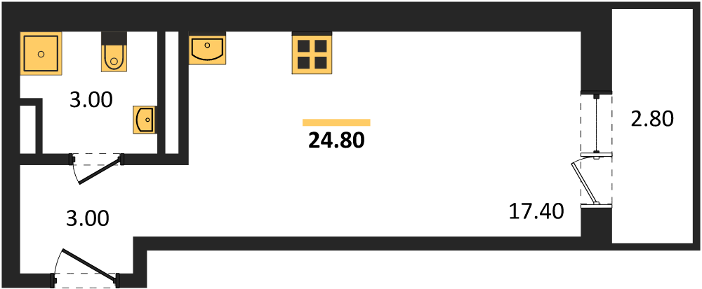 Фото №1: Студия 26 м² - Берёзовый, Прикубанский внутригородской округ, Прогресс, жилой комплекс Нова Вита, мкр. жилой комплекс Прогресс, ул. имени А.Н. Лодыгина, 6к14
