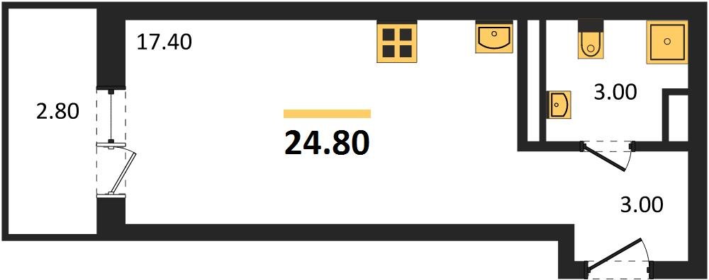 Фото №1: Студия 26 м² - Берёзовый, Прикубанский внутригородской округ, Прогресс, жилой комплекс Нова Вита, мкр. жилой комплекс Прогресс, ул. имени А.Н. Лодыгина, 6к15