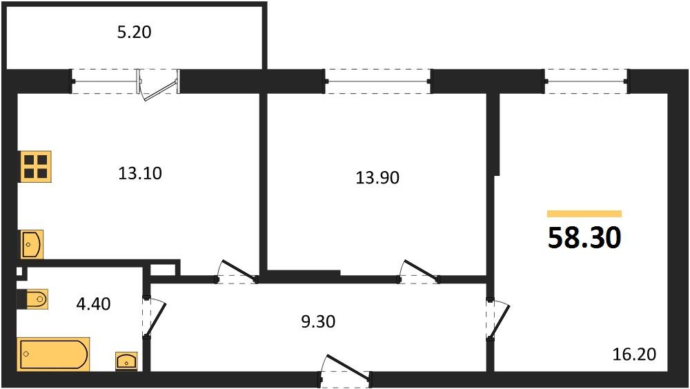 Фото №1: 2-комнатная квартира 61 м² - Берёзовый, Прикубанский внутригородской округ, Прогресс, жилой комплекс Нова Вита, мкр. жилой комплекс Прогресс, ул. имени А.Н. Лодыгина, 6к15