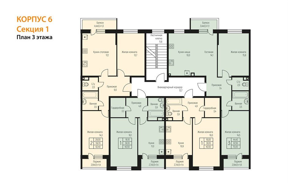 Фото №8: 2-комнатная квартира 70 м² - Берёзовый, Прогресс, Прикубанский внутригородской округ, жилой комплекс Нова Вита, мкр. жилой комплекс Прогресс, ул. имени А.Н. Лодыгина, 6к6