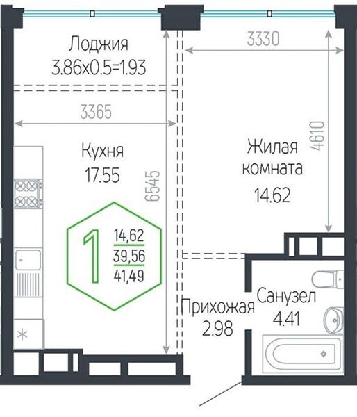 Фото №1: 1-комнатная квартира 41 м² - Краснодар, Центральный внутригородской округ, мкр. Черёмушки