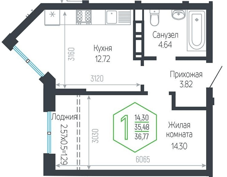 Фото №1: 1-комнатная квартира 36 м² - Краснодар, Центральный внутригородской округ, мкр. Черёмушки
