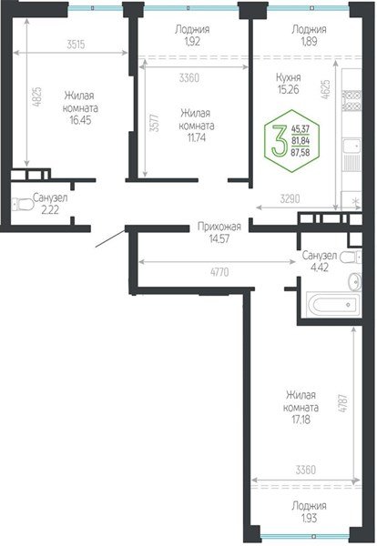 Фото №1: 3-комнатная квартира 87 м² - Краснодар, Центральный внутригородской округ, мкр. Черёмушки