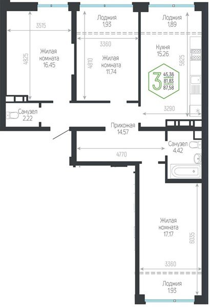 Фото №1: 3-комнатная квартира 87 м² - Краснодар, Центральный внутригородской округ, мкр. Черёмушки