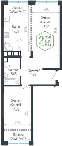 Фото №1: 2-комнатная квартира 64 м² - Краснодар, Центральный внутригородской округ, мкр. Черёмушки