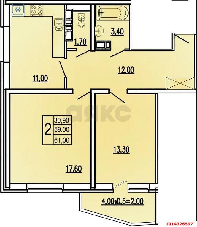 Фото №2: 2-комнатная квартира 66 м² - Краснодар, Центральный, ул. Фабричная, 4