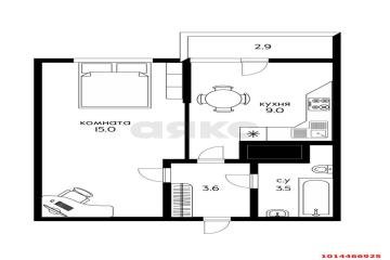 Фото №2: 1-комнатная квартира 34 м² - Краснодар, мкр. Краевая Клиническая Больница, ул. Домбайская, 55
