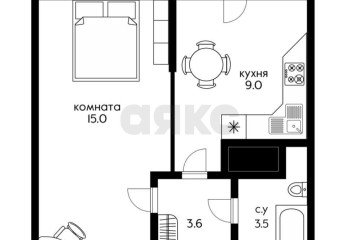 Фото №2: 1-комнатная квартира 34 м² - Краснодар, мкр. жилой комплекс Свобода, ул. Домбайская, 55