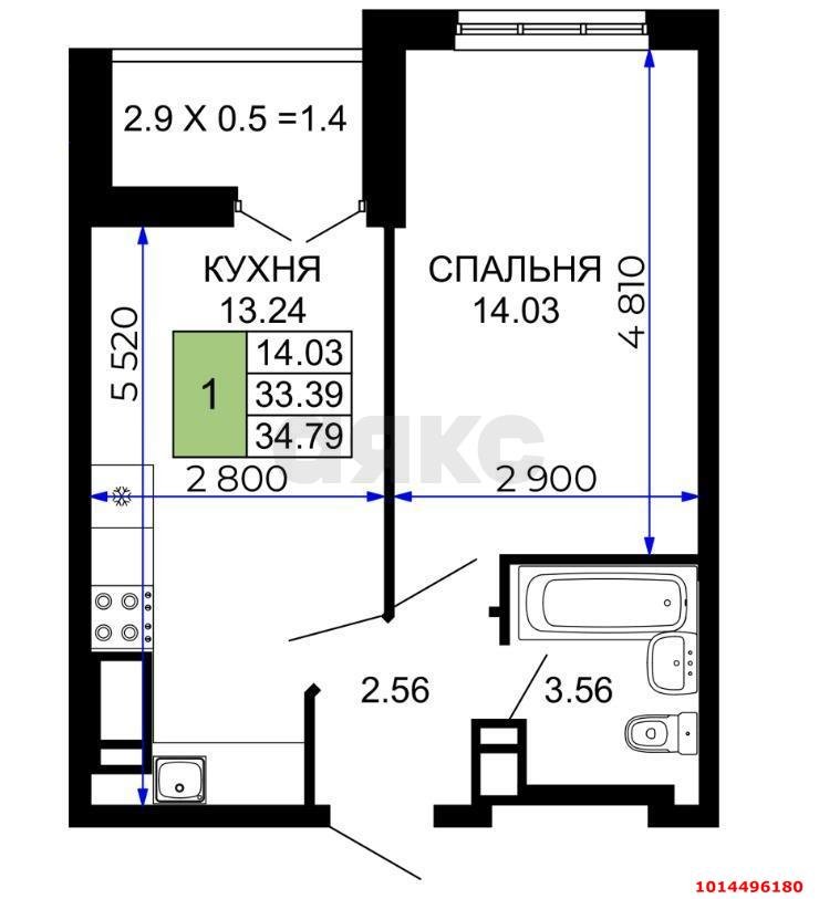 Фото №3: 1-комнатная квартира 36 м² - Краснодар, имени Петра Метальникова, ул. Петра Метальникова, 36