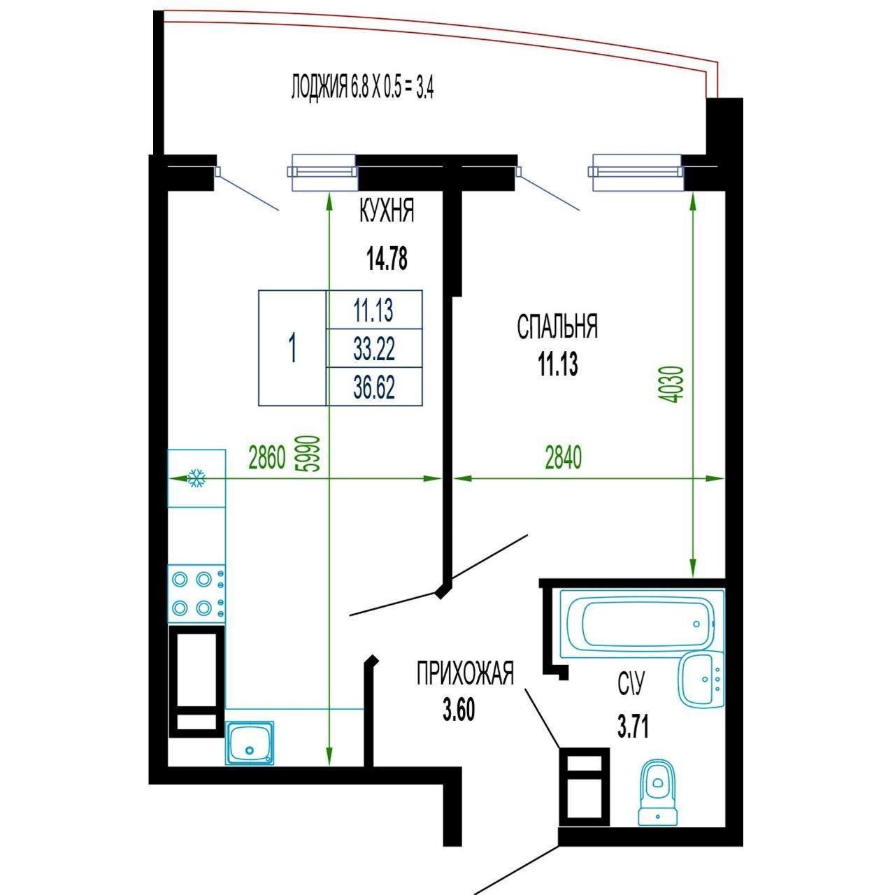 Фото №7: 1-комнатная квартира 40 м² - Краснодар, ЖК Лучший, Прикубанский внутригородской округ, жилой комплекс Лучший, имени Петра Метальникова, мкр. Завод Радиоизмерительных Приборов, ул. Петра Метальникова, 36