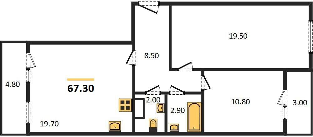 Фото №1: 2-комнатная квартира 68 м² - Краснодар, Прикубанский внутригородской округ, мкр. Парк Победы