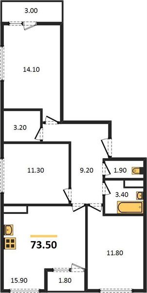 Фото №1: 3-комнатная квартира 73 м² - Краснодар, Прикубанский внутригородской округ, мкр. жилой комплекс Самолёт, ул. Западный Обход, 39/2к6