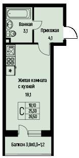 Фото №1: Студия 28 м² - Берёзовый, жилой комплекс Прогресс, Прикубанский внутригородской округ, Прогресс, мкр. жилой комплекс Нова Вита, ул. имени А.Н. Лодыгина, 6к17