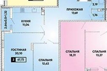 Фото №1: 2-комнатная квартира 67 м² - Краснодар, мкр. 7-й квартал, ул. имени Героя Николая Шевелёва, 13