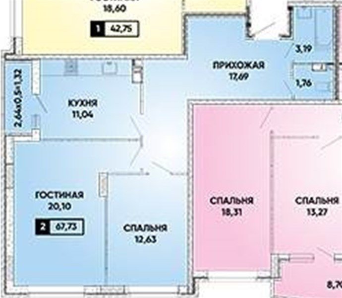 Фото №1: 2-комнатная квартира 67 м² - Краснодар, 7-й квартал, ул. имени Героя Николая Шевелёва, 13