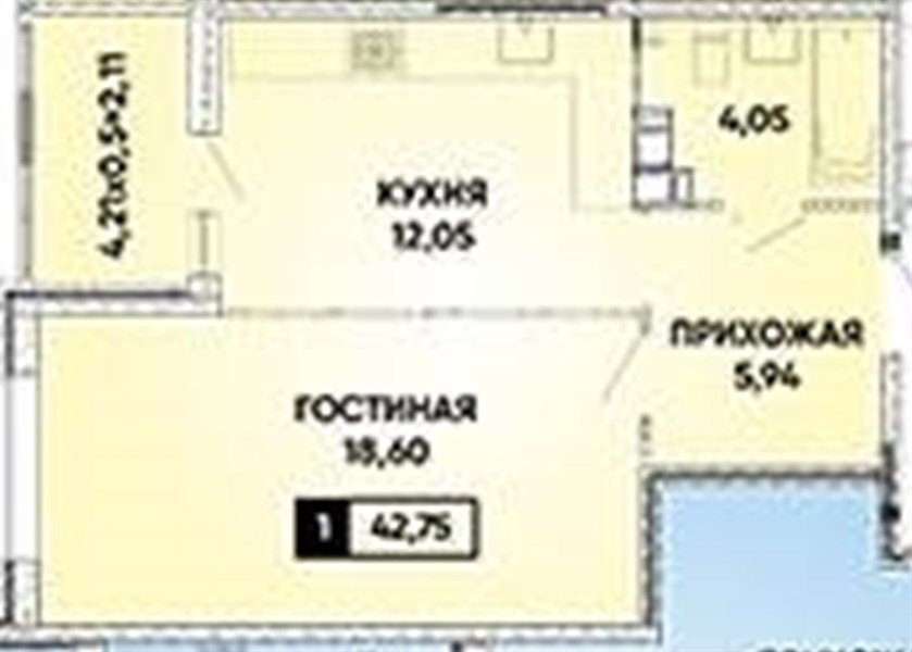 Фото №1: 1-комнатная квартира 42 м² - Краснодар, 7-й квартал, ул. имени Героя Николая Шевелёва, 13