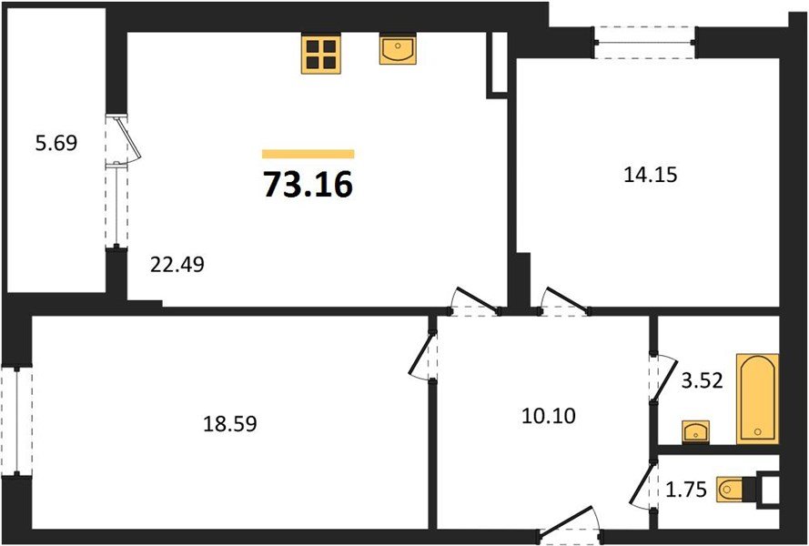 Фото №1: 2-комнатная квартира 73 м² - Краснодар, Достояние, 