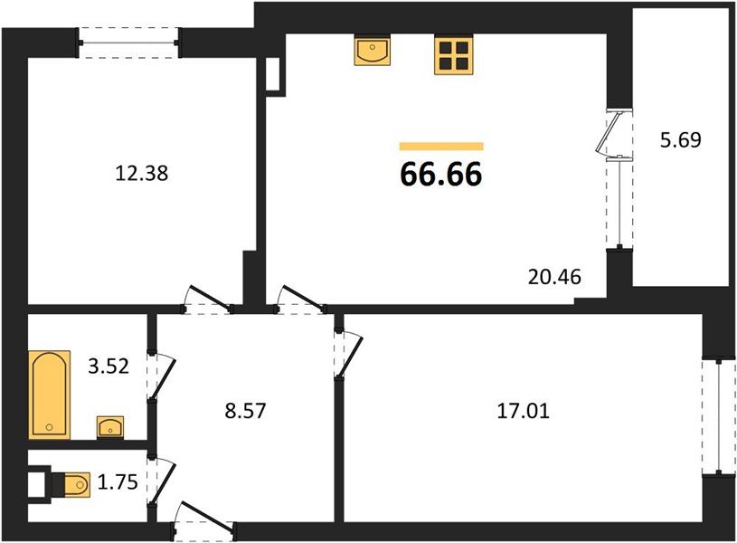 Фото №1: 2-комнатная квартира 66 м² - Краснодар, Достояние, 