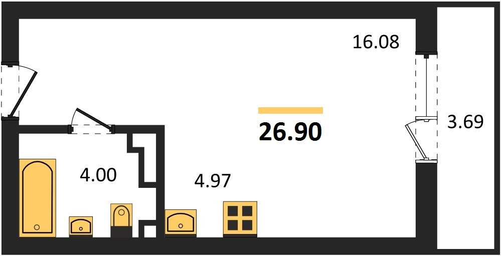 Фото №1: Студия 26 м² - Краснодар, Достояние, ул. Григория Булгакова, 13к1