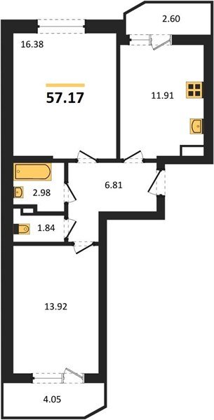 Фото №1: 2-комнатная квартира 57 м² - Краснодар, Достояние, ул. Григория Булгакова, 13к1