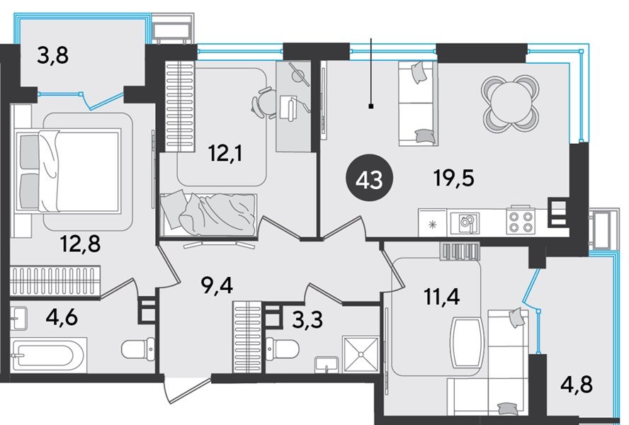 Фото №1: 3-комнатная квартира 82 м² - Краснодар, Прикубанский внутригородской округ, мкр. Парк Победы
