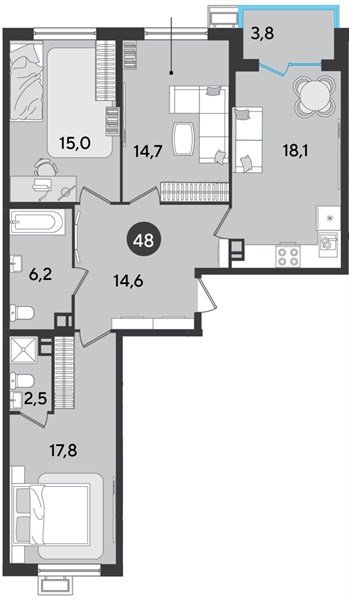 Фото №1: 3-комнатная квартира 92 м² - Краснодар, Прикубанский внутригородской округ, мкр. Парк Победы