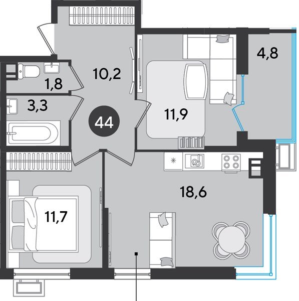 Фото №1: 2-комнатная квартира 62 м² - Краснодар, Прикубанский внутригородской округ, мкр. Парк Победы