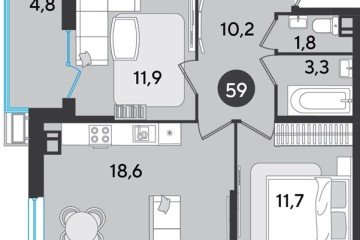 Фото №1: 2-комнатная квартира 62 м² - Краснодар, мкр. Парк Победы, 