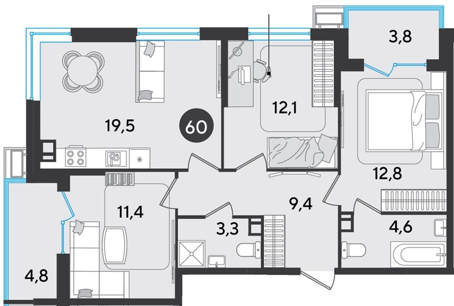 Фото №1: 3-комнатная квартира 81 м² - Краснодар, Прикубанский внутригородской округ, мкр. Парк Победы