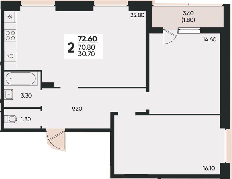 Фото №1: 2-комнатная квартира 72 м² - Краснодар, Прикубанский внутригородской округ, мкр. жилой комплекс Архитектор