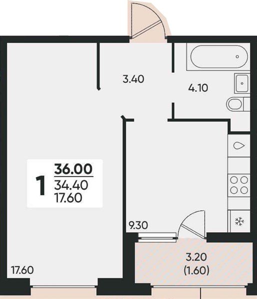 Фото №1: 1-комнатная квартира 35 м² - Краснодар, Прикубанский внутригородской округ, мкр. жилой комплекс Архитектор