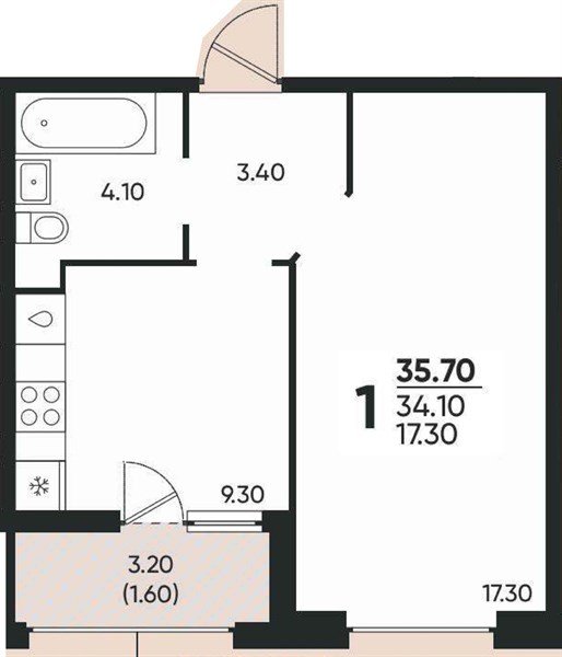 Фото №1: 1-комнатная квартира 34 м² - Краснодар, Прикубанский внутригородской округ, мкр. жилой комплекс Архитектор