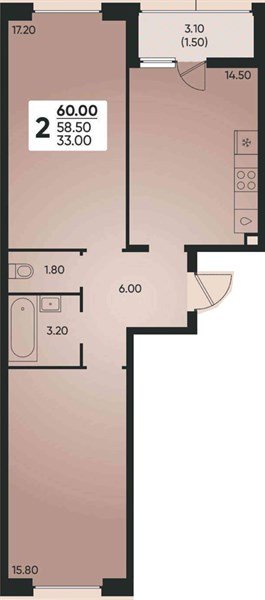 Фото №1: 2-комнатная квартира 60 м² - Краснодар, Прикубанский внутригородской округ, мкр. жилой комплекс Архитектор