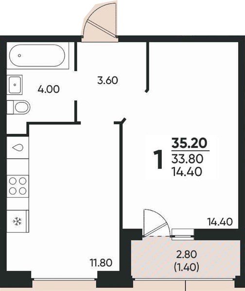 Фото №1: 1-комнатная квартира 34 м² - Краснодар, Прикубанский внутригородской округ, мкр. жилой комплекс Архитектор