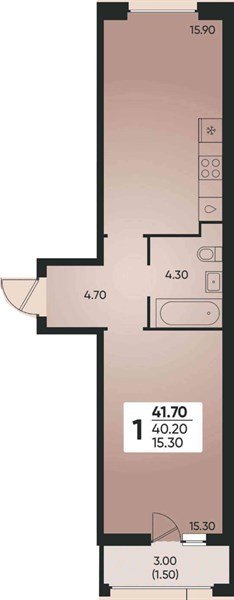Фото №1: 1-комнатная квартира 41 м² - Краснодар, Прикубанский внутригородской округ, мкр. жилой комплекс Архитектор