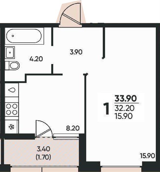 Фото №1: 1-комнатная квартира 33 м² - Краснодар, Прикубанский внутригородской округ, мкр. жилой комплекс Архитектор