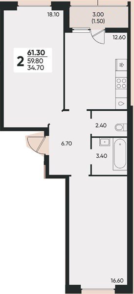Фото №1: 2-комнатная квартира 60 м² - Краснодар, Прикубанский внутригородской округ, мкр. жилой комплекс Архитектор