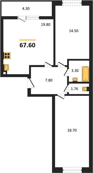 Фото №1: 2-комнатная квартира 67 м² - Краснодар, жилой комплекс Архитектор, мкр. Прикубанский внутригородской округ, ул. Доблести, 8к1