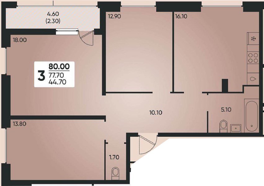 Фото №1: 3-комнатная квартира 80 м² - Краснодар, жилой комплекс Архитектор, мкр. Прикубанский внутригородской округ, ул. Доблести, 8к1