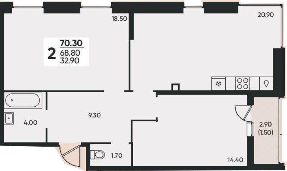 Фото №1: 2-комнатная квартира 70 м² - Краснодар, жилой комплекс Архитектор, мкр. Прикубанский внутригородской округ, ул. Доблести, 8к1