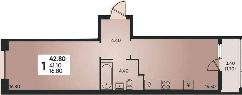 Фото №1: 1-комнатная квартира 42 м² - Краснодар, жилой комплекс Архитектор, мкр. Прикубанский внутригородской округ, ул. Доблести, 8к1