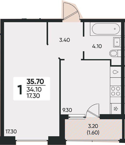 Фото №1: 1-комнатная квартира 35 м² - Краснодар, жилой комплекс Архитектор, мкр. Прикубанский внутригородской округ, ул. Доблести, 8к1