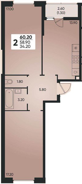 Фото №1: 2-комнатная квартира 59 м² - Краснодар, жилой комплекс Архитектор, мкр. Прикубанский внутригородской округ, ул. Доблести, 8к1