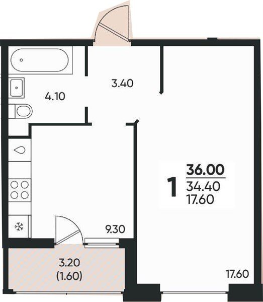Фото №1: 1-комнатная квартира 36 м² - Краснодар, жилой комплекс Архитектор, мкр. Прикубанский внутригородской округ, ул. Доблести, 8к1