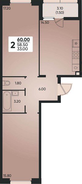 Фото №1: 2-комнатная квартира 59 м² - Краснодар, жилой комплекс Архитектор, мкр. Прикубанский внутригородской округ, ул. Доблести, 8к1
