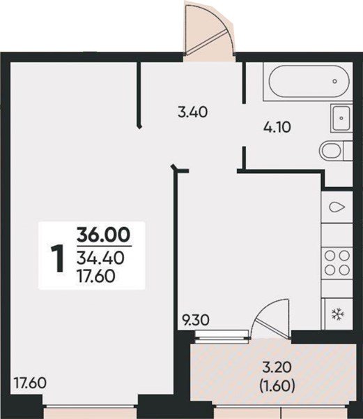 Фото №1: 1-комнатная квартира 35 м² - Краснодар, жилой комплекс Архитектор, мкр. Прикубанский внутригородской округ, ул. Доблести, 8к1