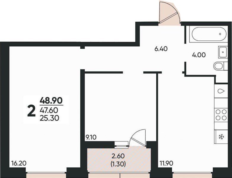 Фото №1: 2-комнатная квартира 48 м² - Краснодар, жилой комплекс Архитектор, мкр. Прикубанский внутригородской округ, ул. Доблести, 8к1